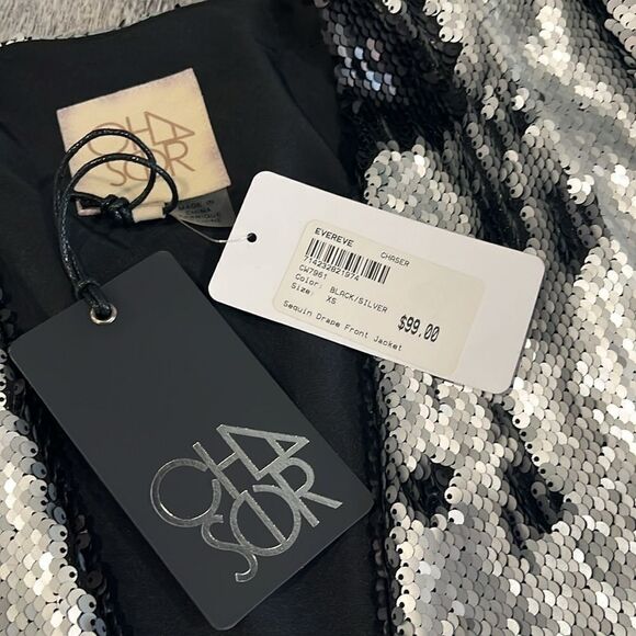 Evereve Chaser sequin drape front jacket reversible sequin black silver NWT - XS - Picture 8 of 8